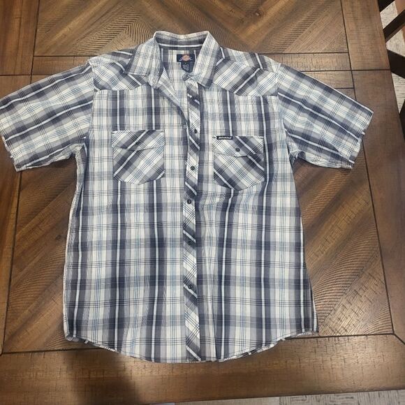 Men's Dickies plaid short sleeve button down Large blue, white, grey - Picture 1 of 4